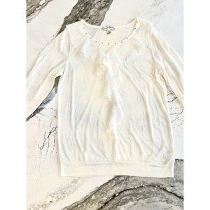 French Laundry Women's Shirt Sz M White Tuxedo Jem Collar 3/4 Sleeve Soft Knit